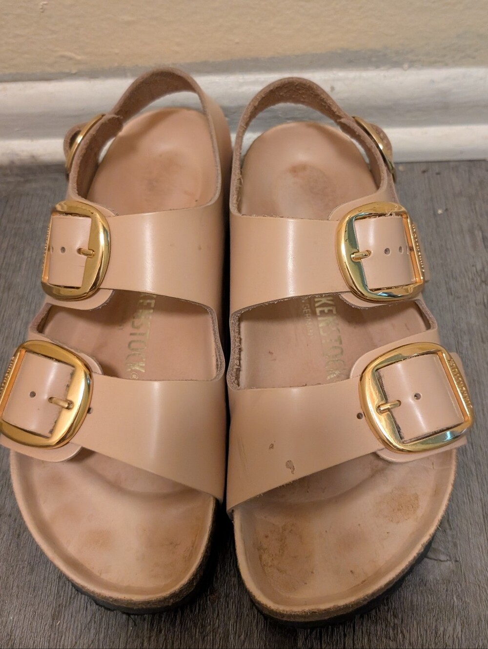 Birkenstock Milano Big Buckle High Shine Patent New Beige Sz 38